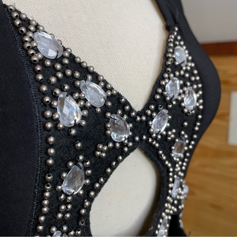 Windsor Black Jeweled Studded Cutout Criss Cross Racerback Gown Dress Small - Picture 6 of 12